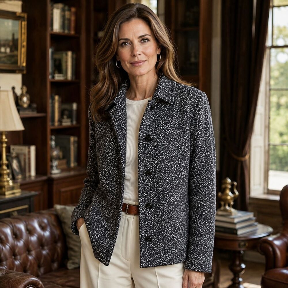 Sandro Sport Women's M Black White Boucle Tweed Button Jacket Fully Lined